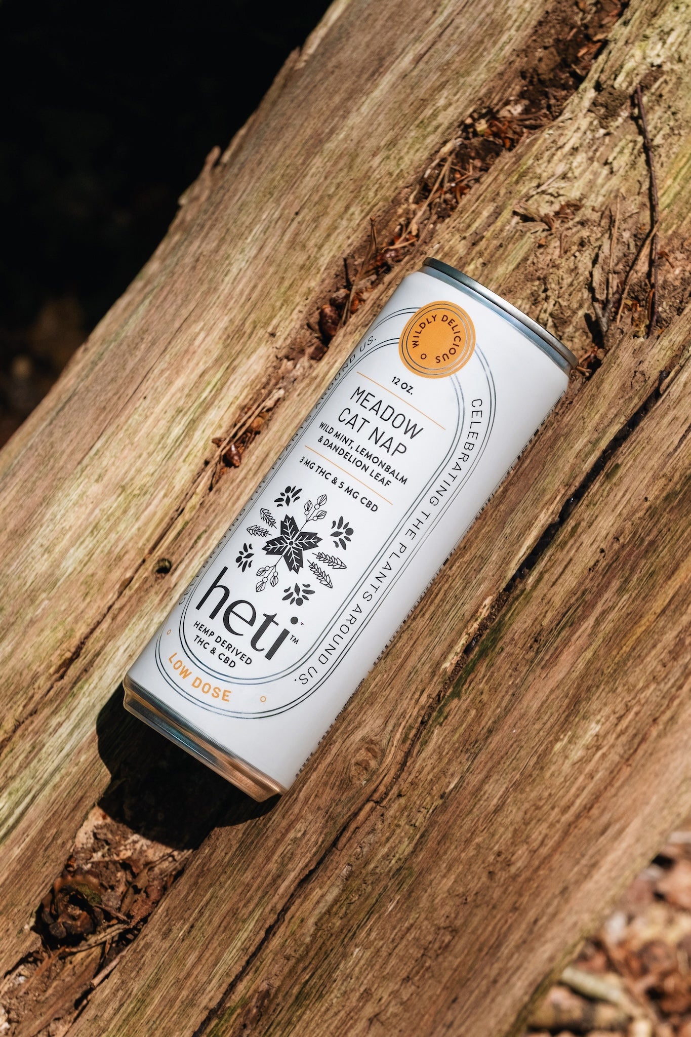 Heti CBD & THC mocktail beverage can in flavor Meadow Cat Nap which is dandelion leaf, lemon balm and wild mint