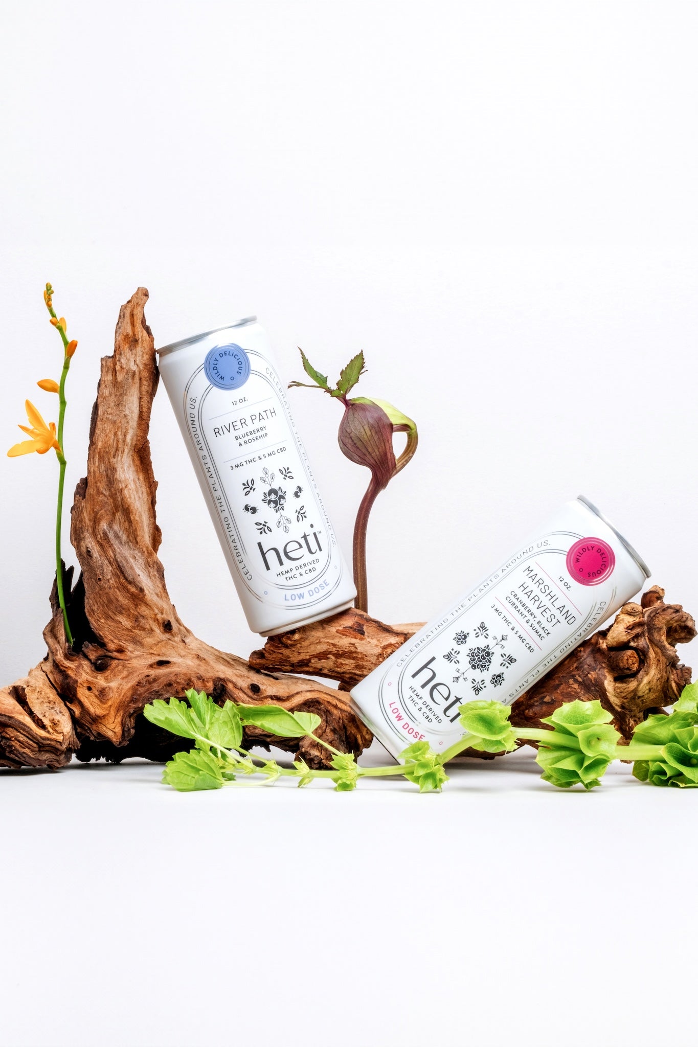 Heti CBD & THC beverage marshland harvest is cranberry, black currant and sumac. River Path is blueberry and rosehip.