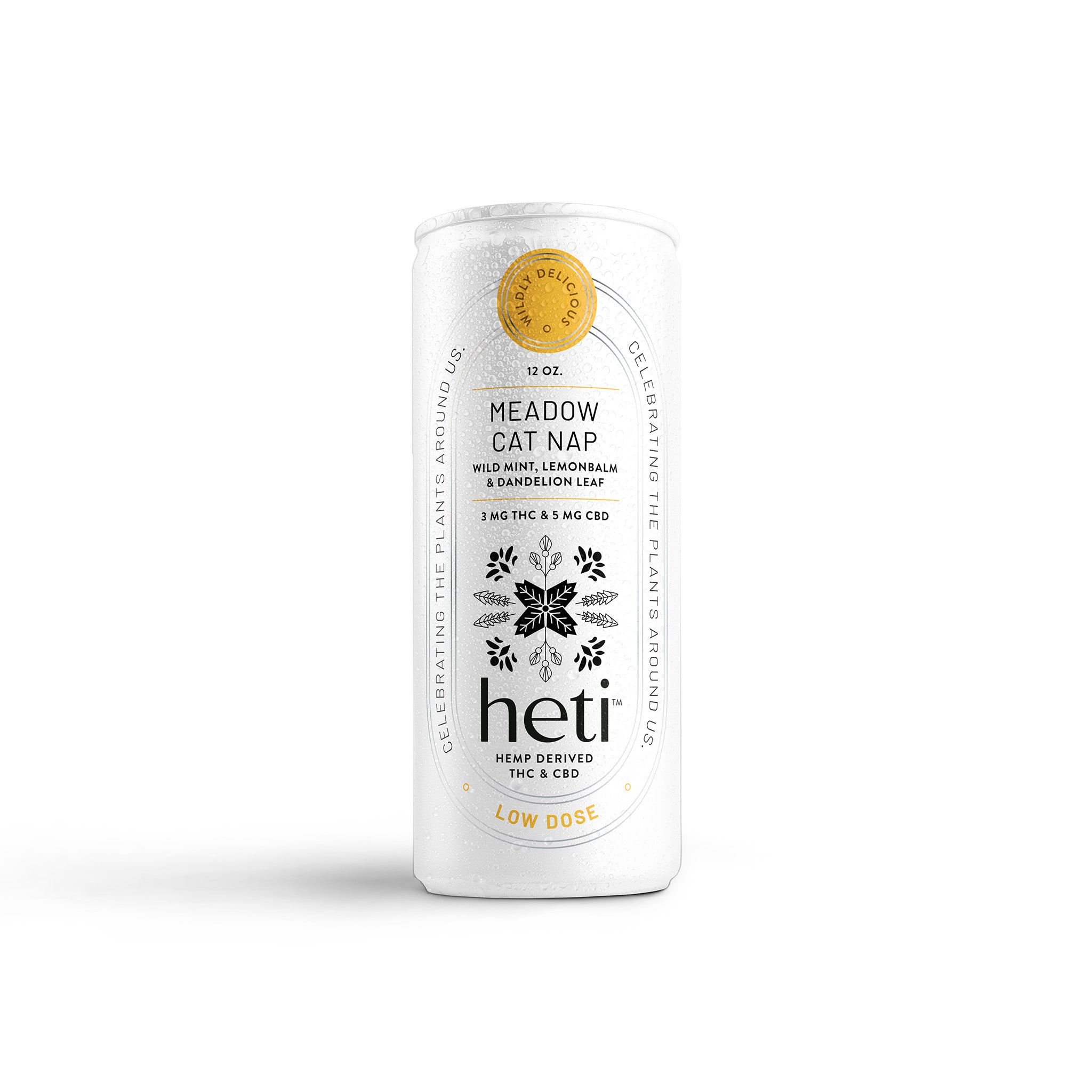 Heti THC beverage can in flavor Meadow Cat Nap which is dandelion leaf, lemon balm and wild mint